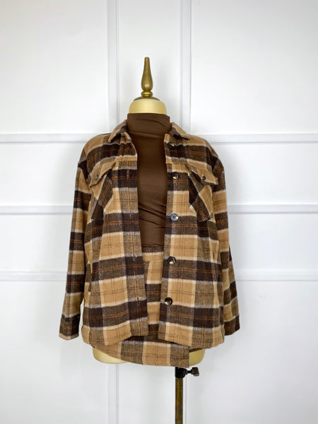 Set café cuadros afelpado (short falda y camisa)