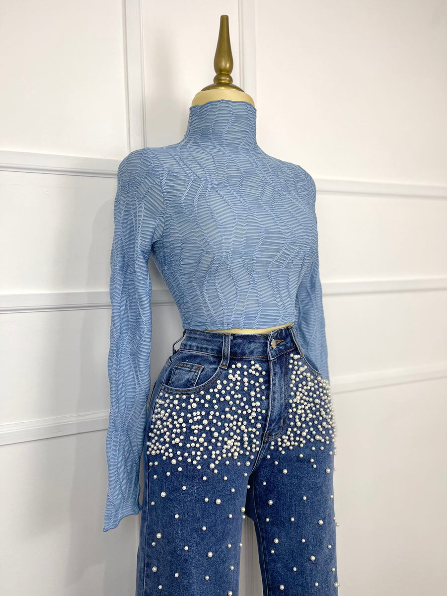 Pedrería Pantalones De Mezclilla Con Perlas Pantalón De Mezclilla