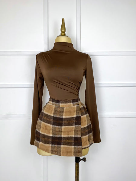 Set café cuadros afelpado (short falda y camisa)