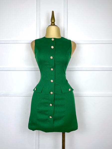 Vestido verde con botones de perlas