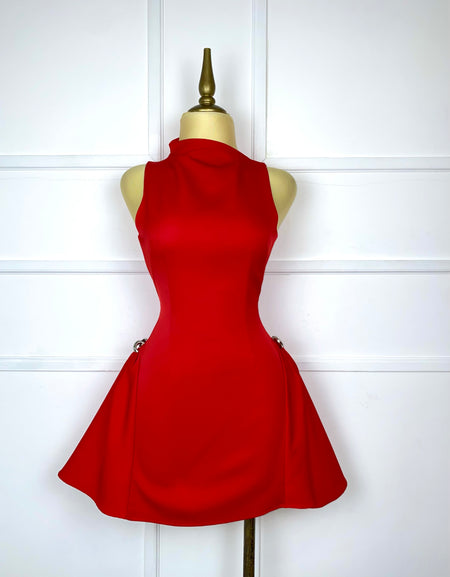 Vestido rojo asimétrico corte A