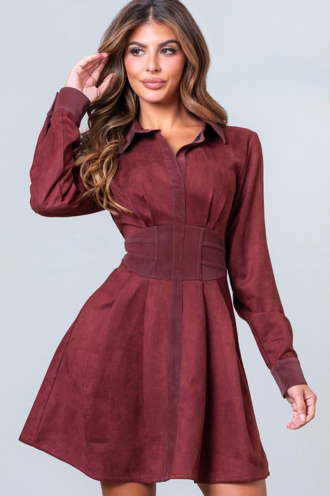 Vestido tinto de gamuza