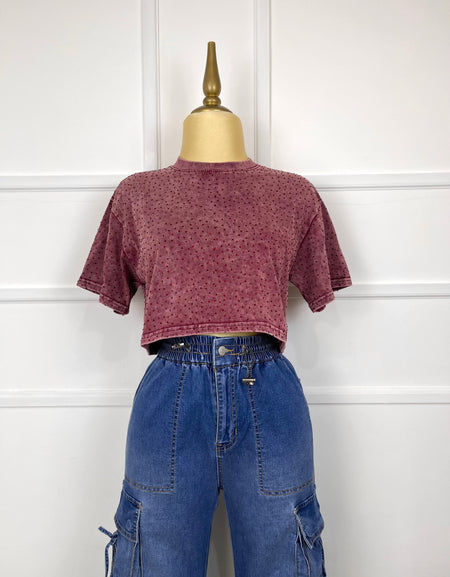 Blusa corta con pedrería (2 colores)