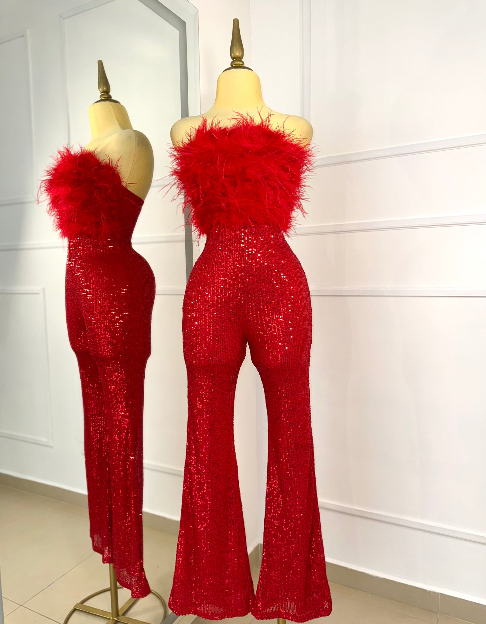 Palazzo rojo lentejuelas y plumas – OH MY! STORE