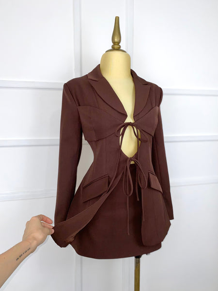 Set café chocolate (blazer y falda)