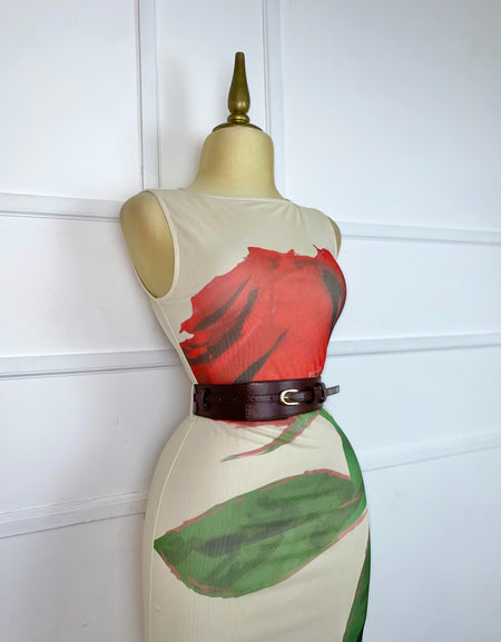 Vestido midi con abertura y cinto