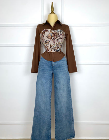 Top estampado vaquero con cordones