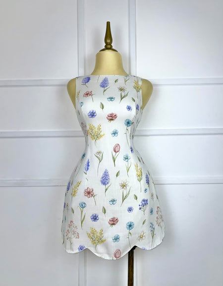 Vestido tipo lino con florecitas