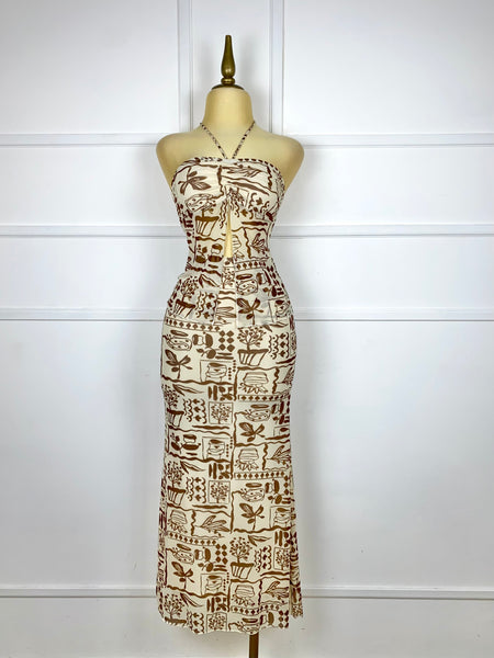 Set beige mesh estampado café