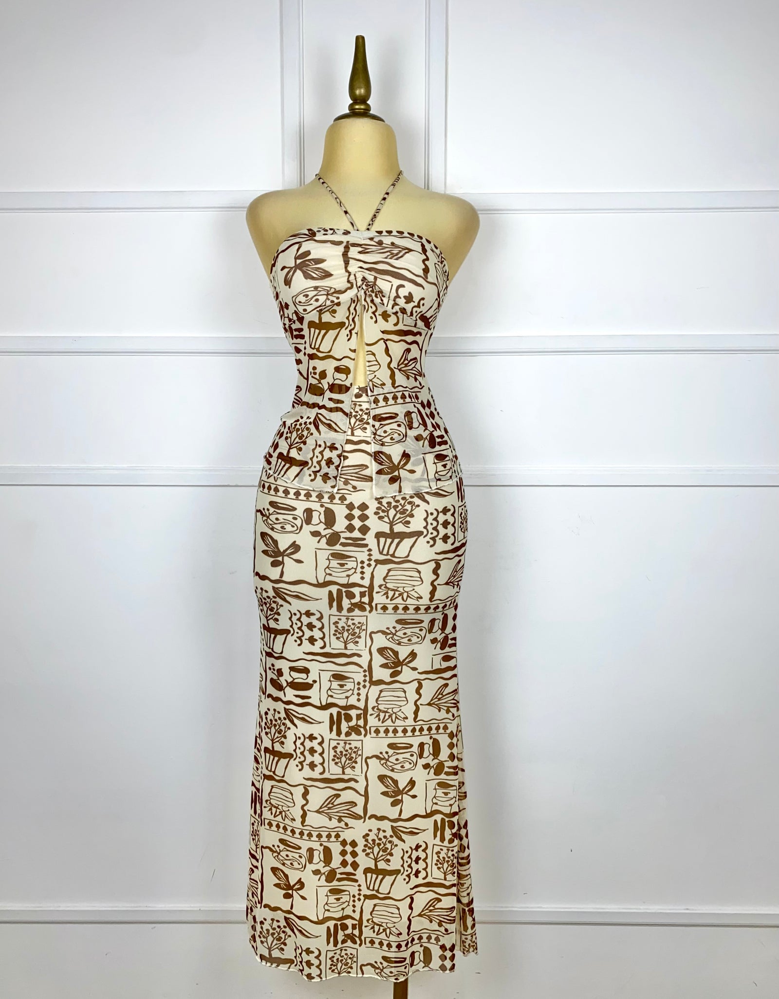 Set beige mesh estampado café