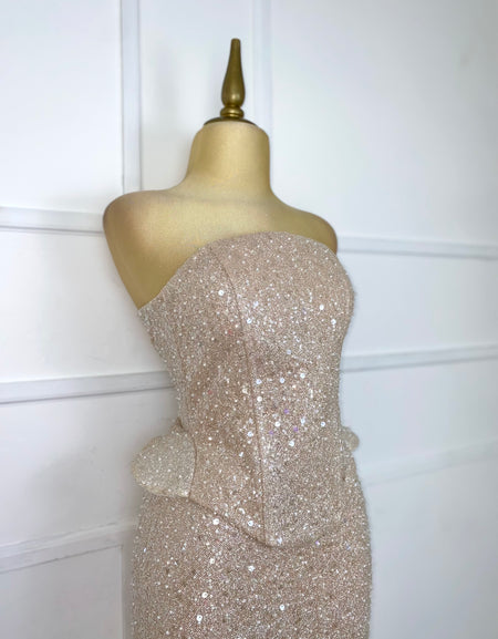 Set glitter con perlitas tipo corset (Top y falda)