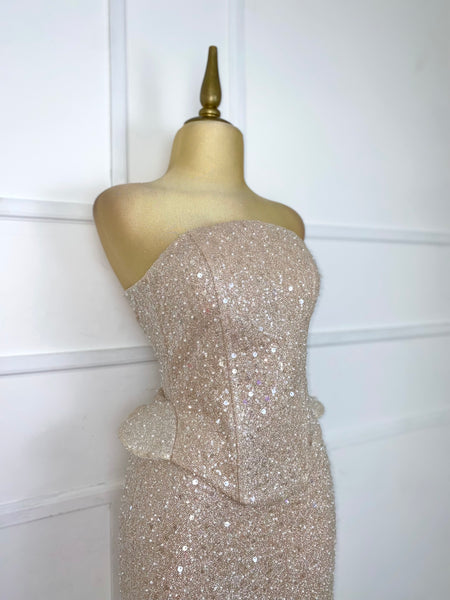 Set glitter con perlitas tipo corset (Top y falda)