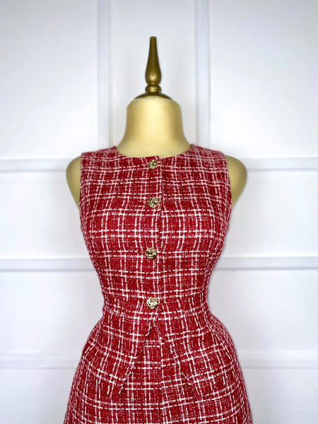 Set tweed rojo botones dorados