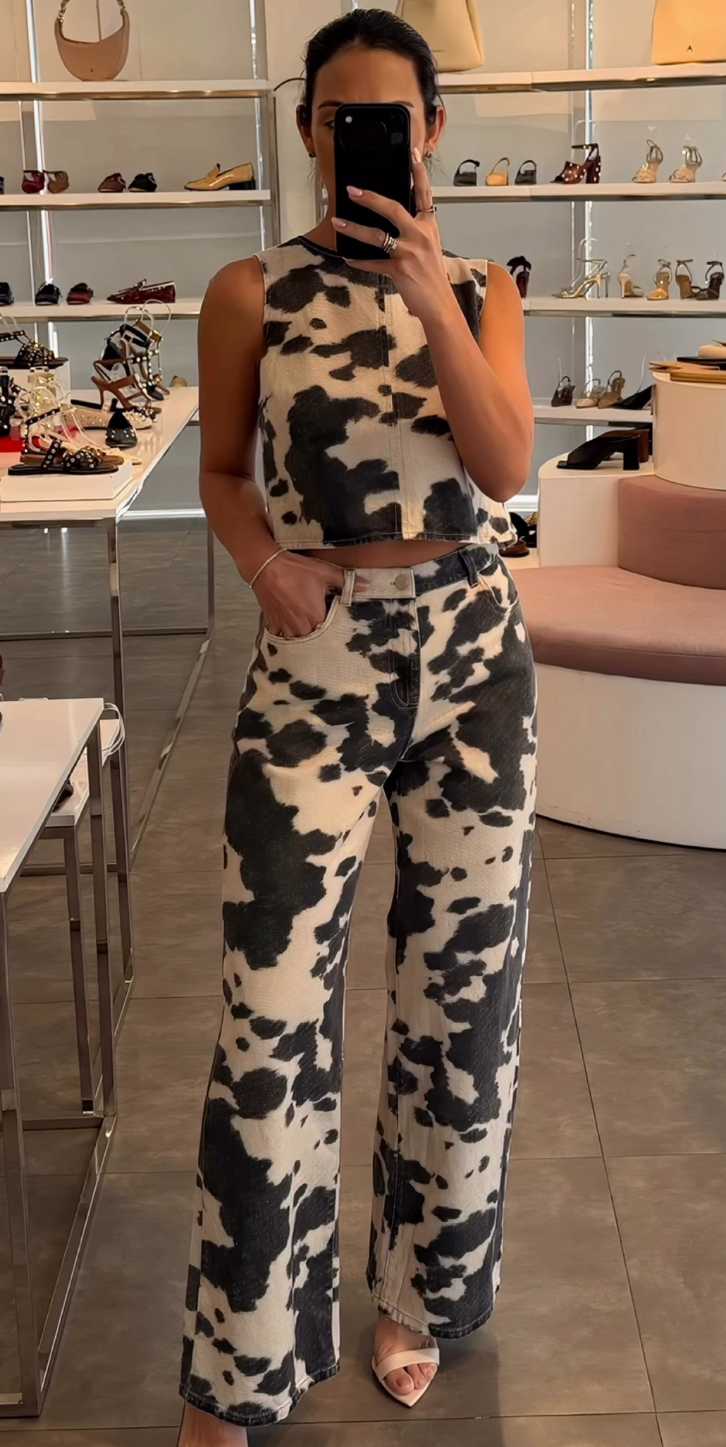 Set estampado vaca con moños (blusa y pantalón)