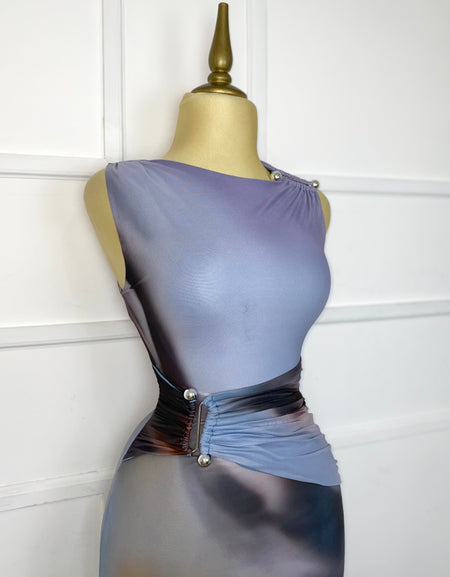 Vestido midi mesh estampado