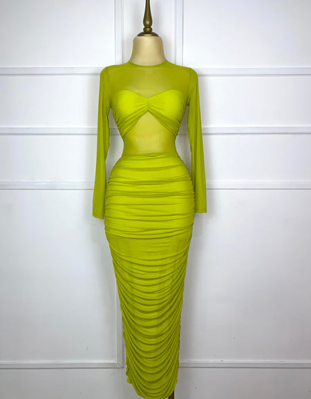 Vestido lima mesh drapeado