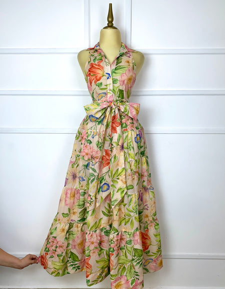 Vestido largo estampado tropical