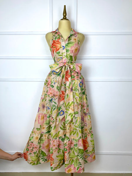 Vestido largo estampado tropical