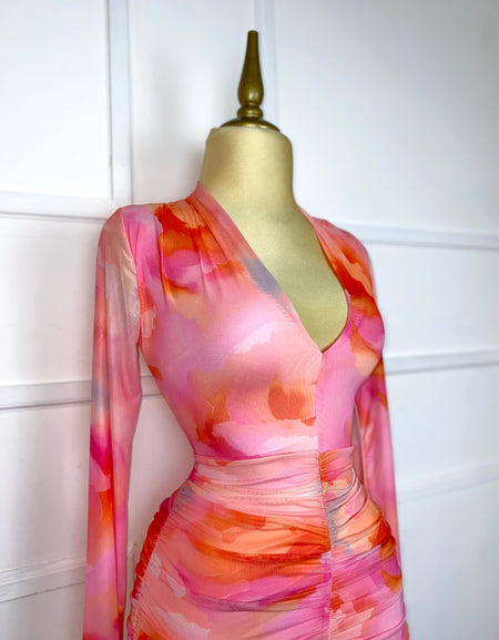 Vestido midi drapeado multicolor