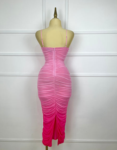 Vestido midi tonalidades rosas