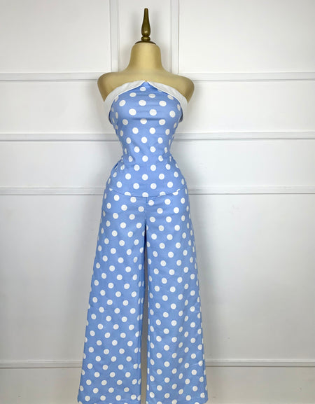 Set azul lunares blancos