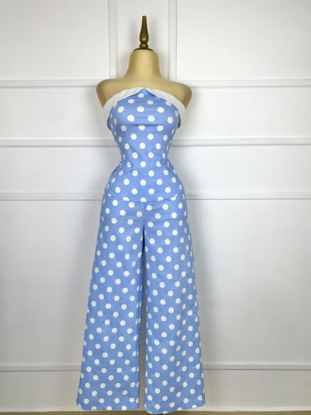 Set azul lunares blancos