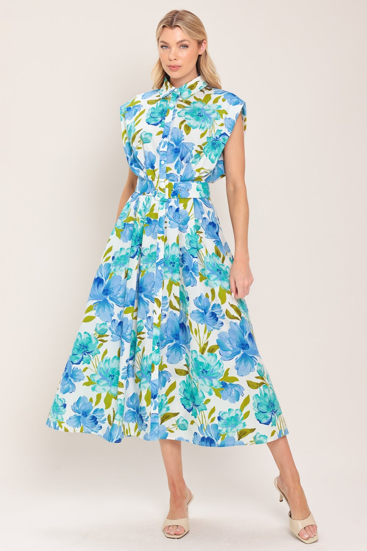 Vestido midi estampado flores azules
