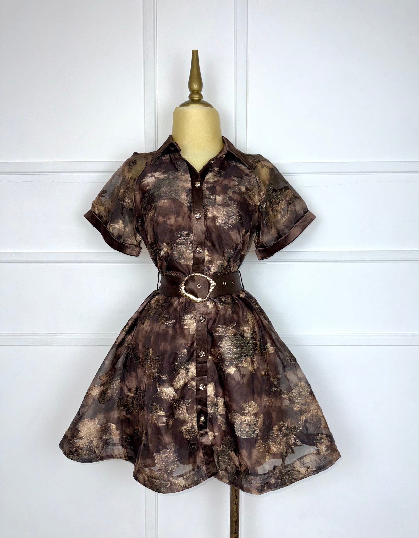 Vestido multi café corte A con cinto
