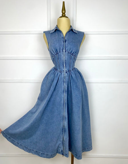 Vestido midi de mezclilla con cierre