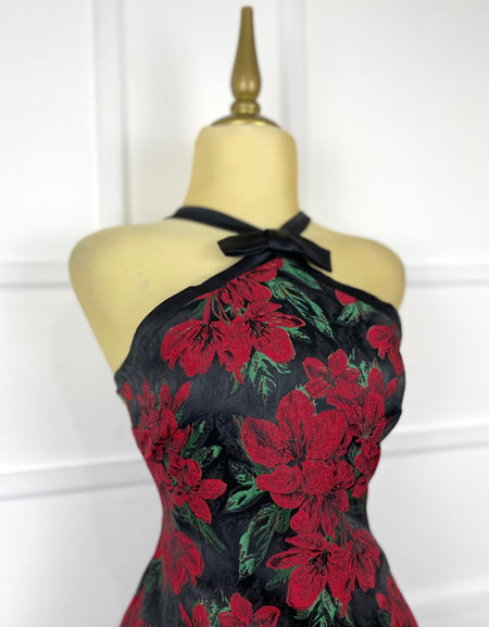 Vestido halter flores rojas