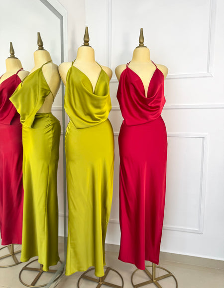 Vestido largo satinado asimétrico (2 colores)