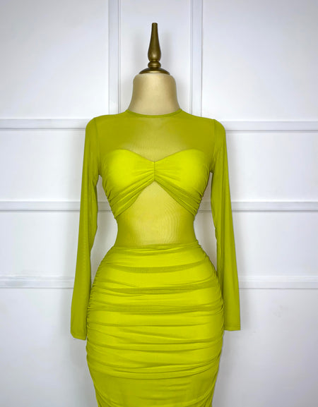 Vestido lima mesh drapeado