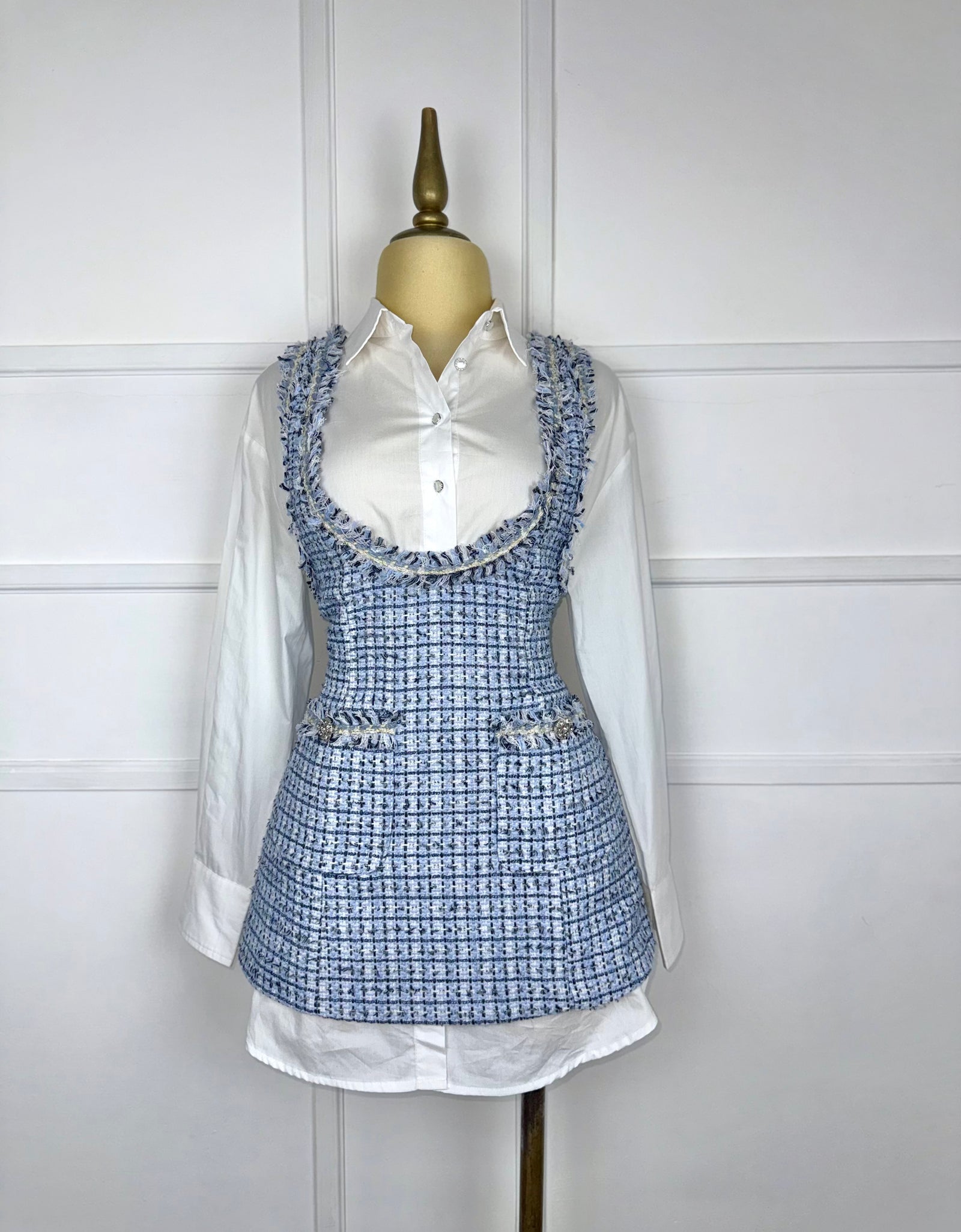 Vestido tweed con camisa (2 piezas)