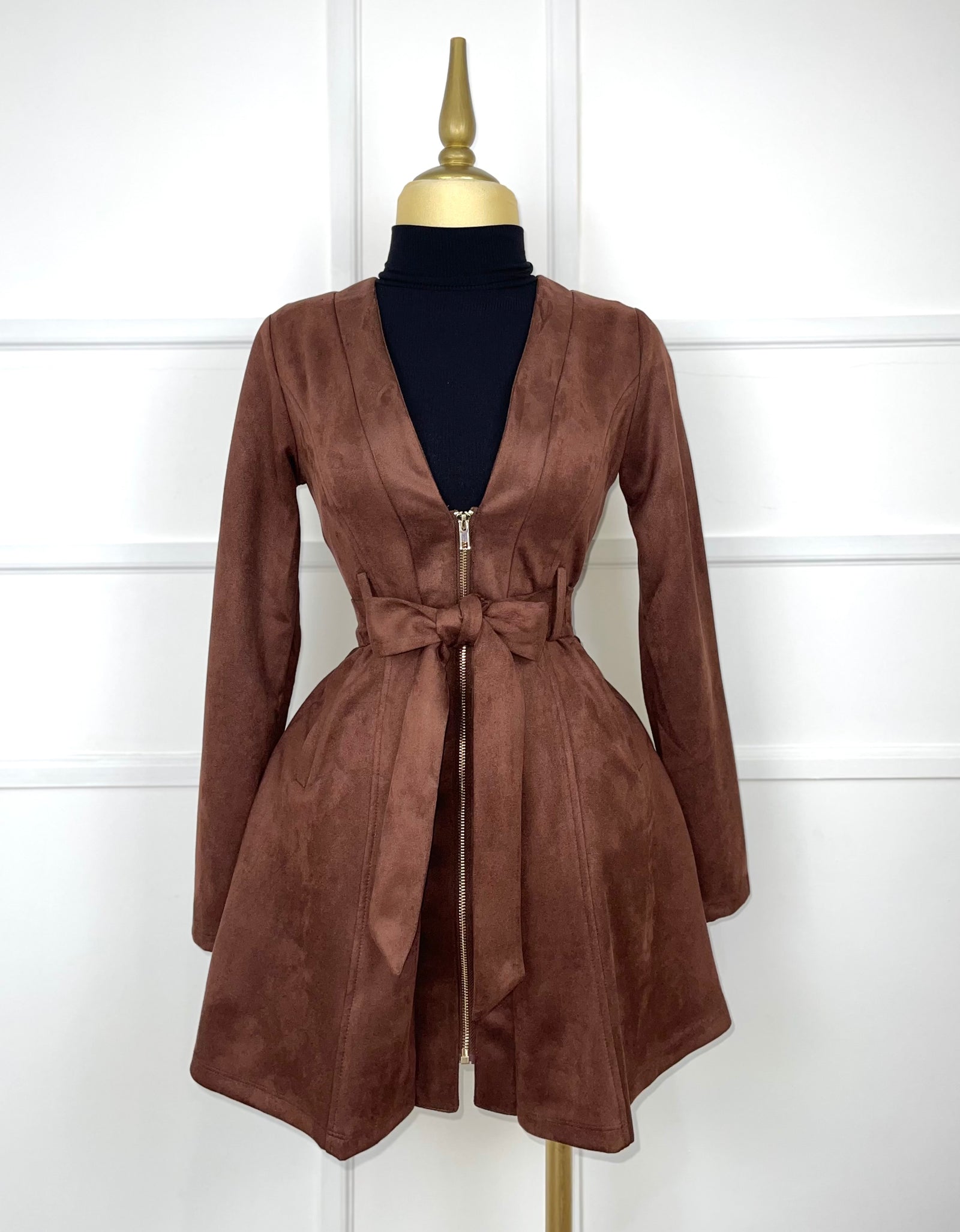 Abrigo/Vestido chocolate de gamuza