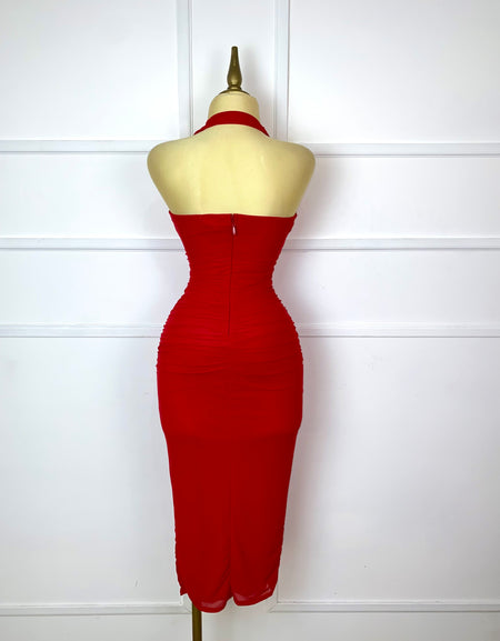 Vestido rojo liso halter