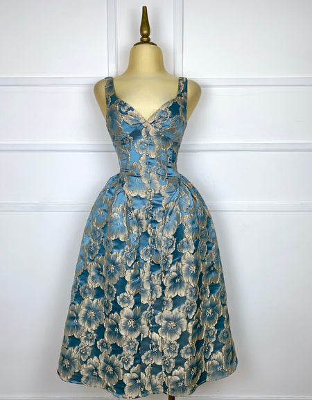 Vestido midi con flores brocado (2 colores)