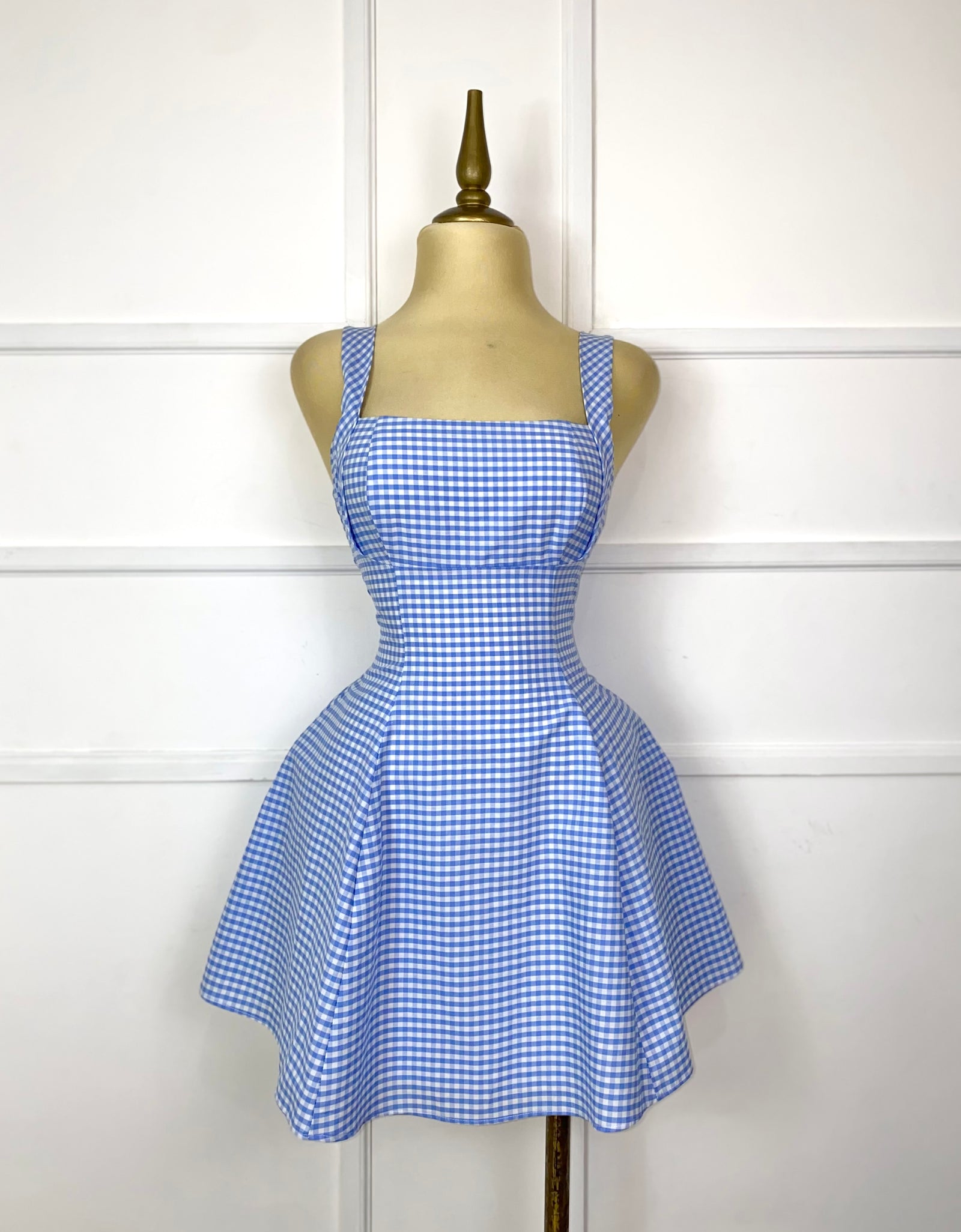 Vestido corto de cuadros blanco/azul