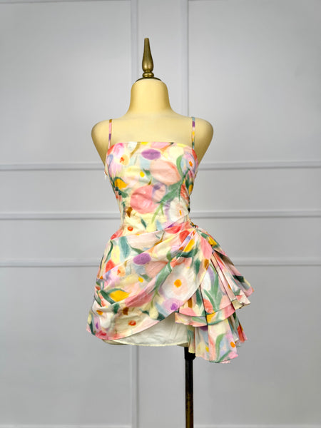 Vestido beige con estampado colores