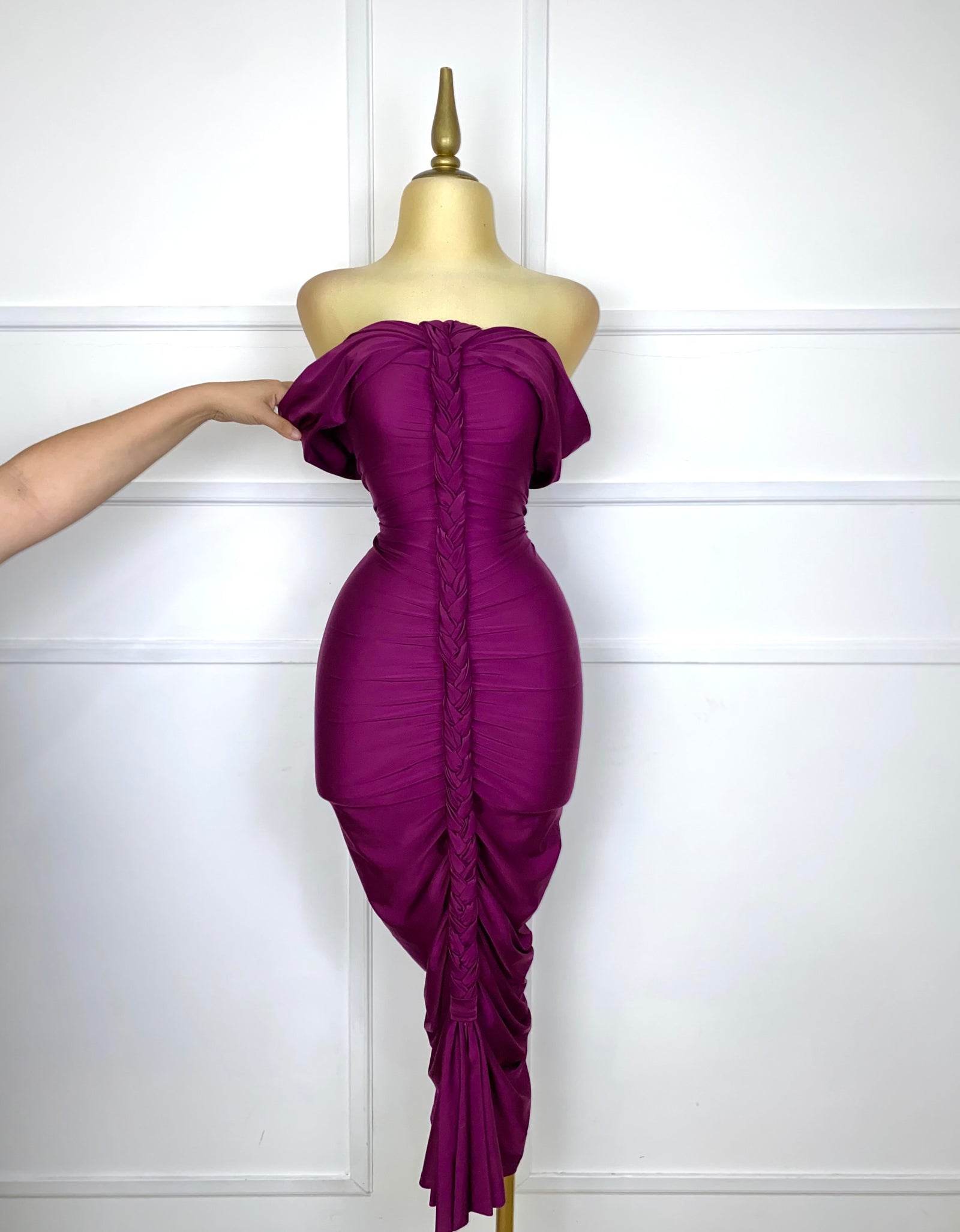 Vestido morado lycra con trenza