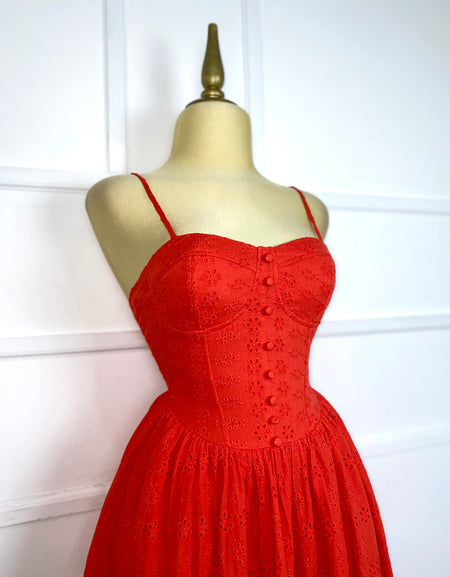 Vestido rojo tomate guipur