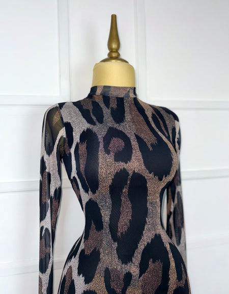 Vestido animal print mesh midi