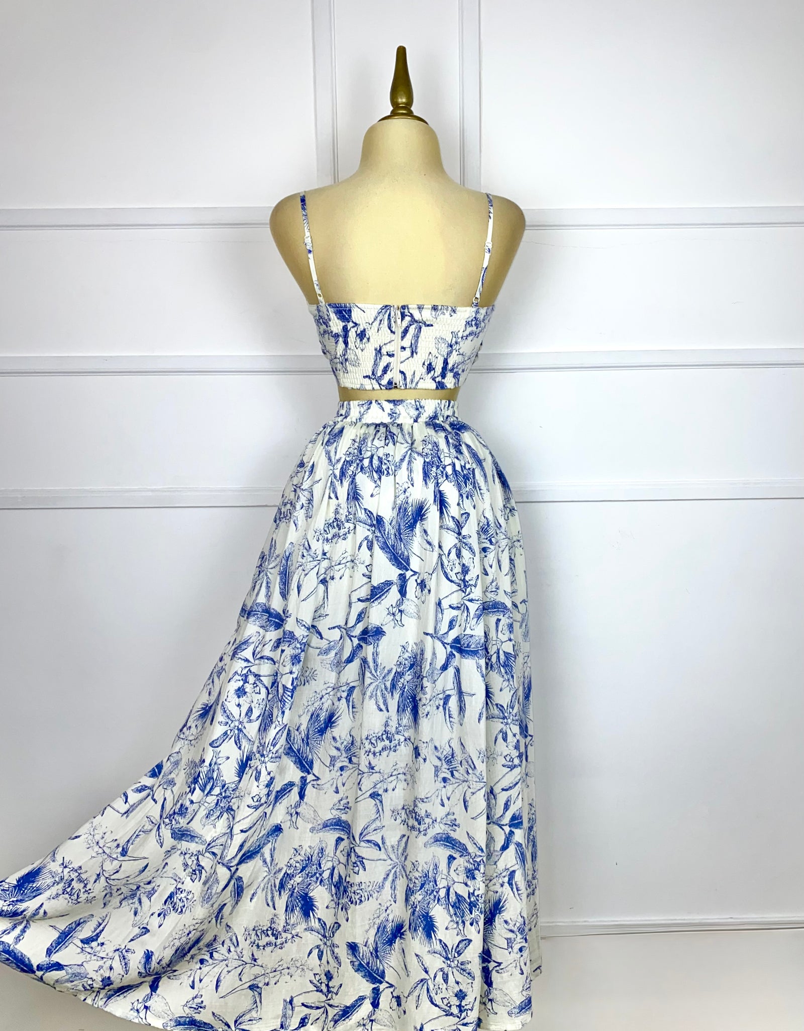 Set beige estampado azul tipo lino