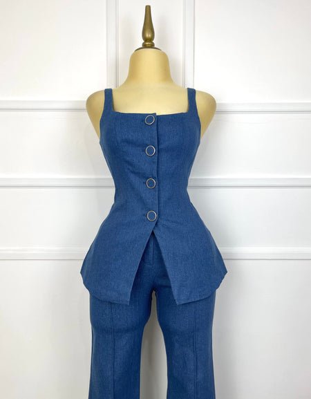 Set azul con botones