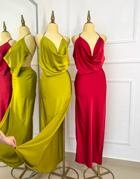 Vestido largo satinado asimétrico (2 colores)