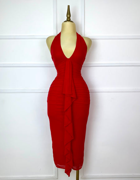 Vestido rojo liso halter