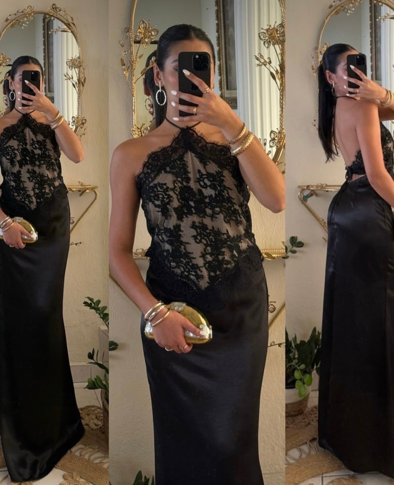 Vestido negro largo satinado