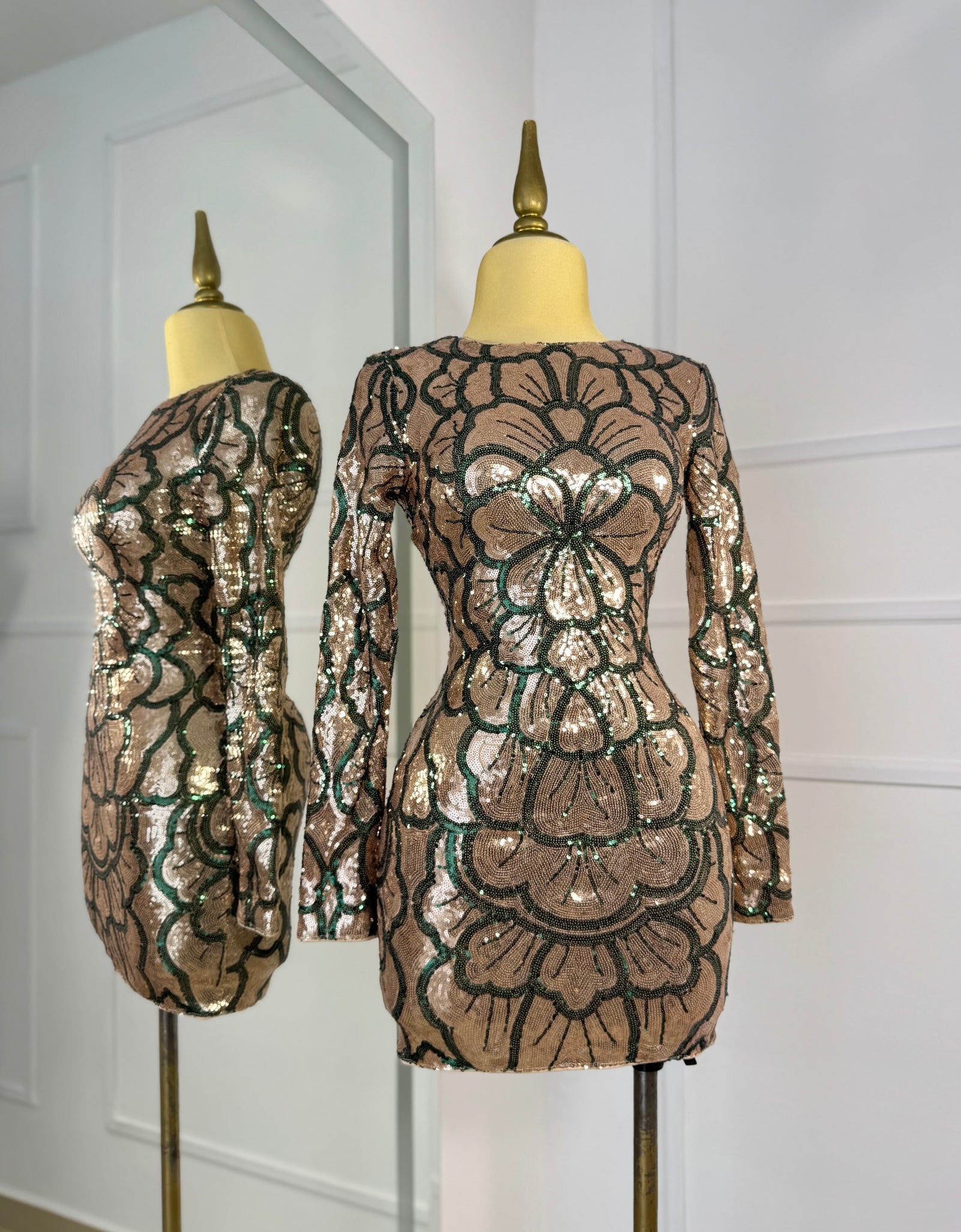 Vestido oro rosado/verde lentejuelas