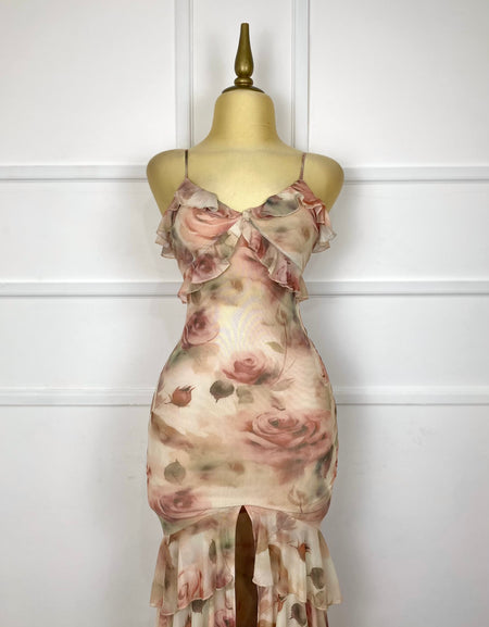 Vestido flores midi con abertura