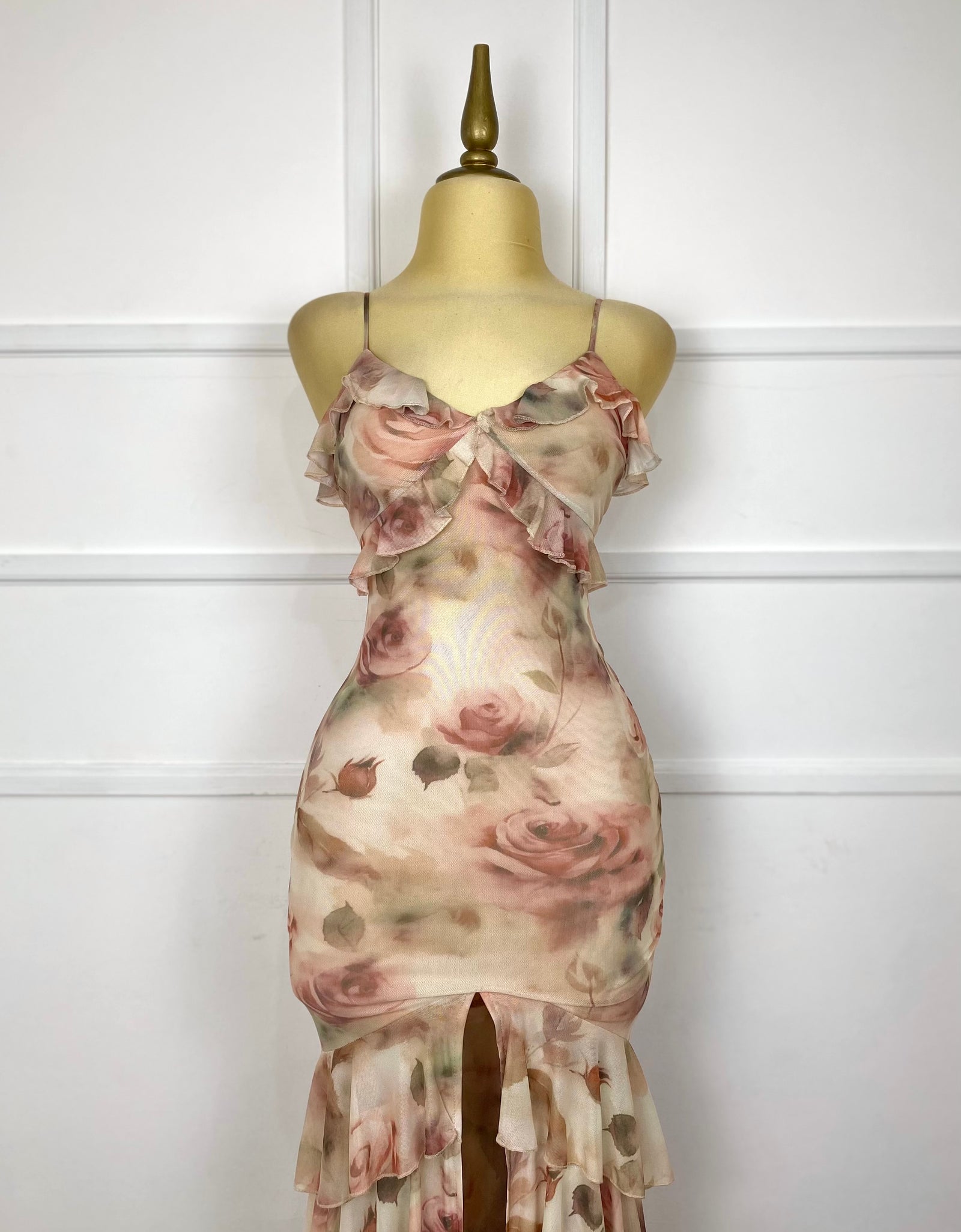 Vestido flores midi con abertura