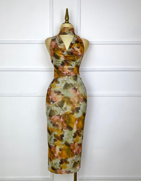 Vestido multicolor halter con listones